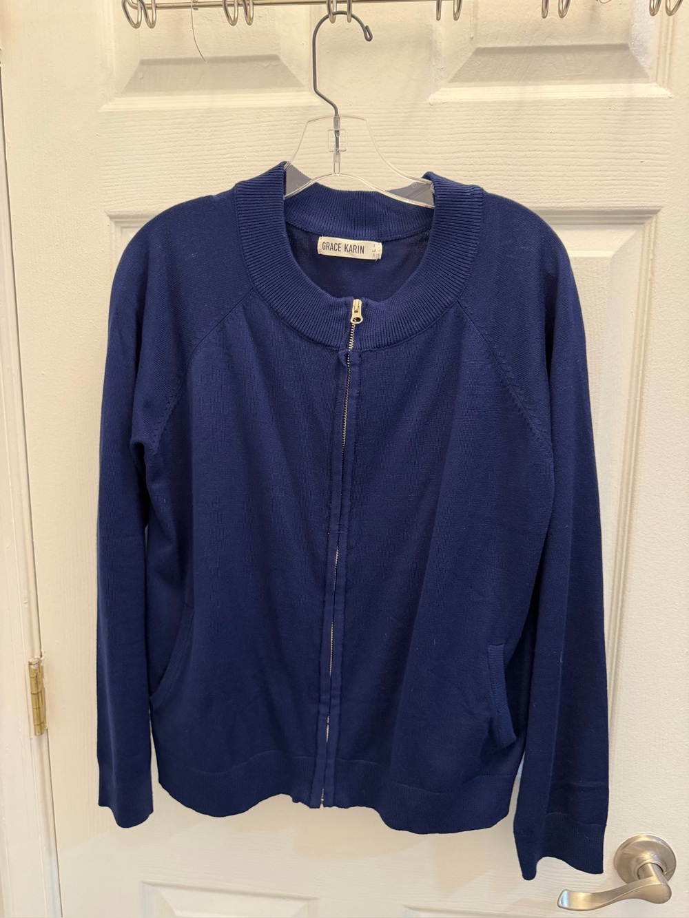 Grace Karin Navy Zip-Up Knit Cardigan